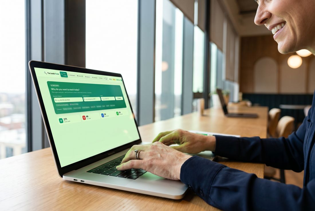 A professional searching for local leads inside The Leads Finder
